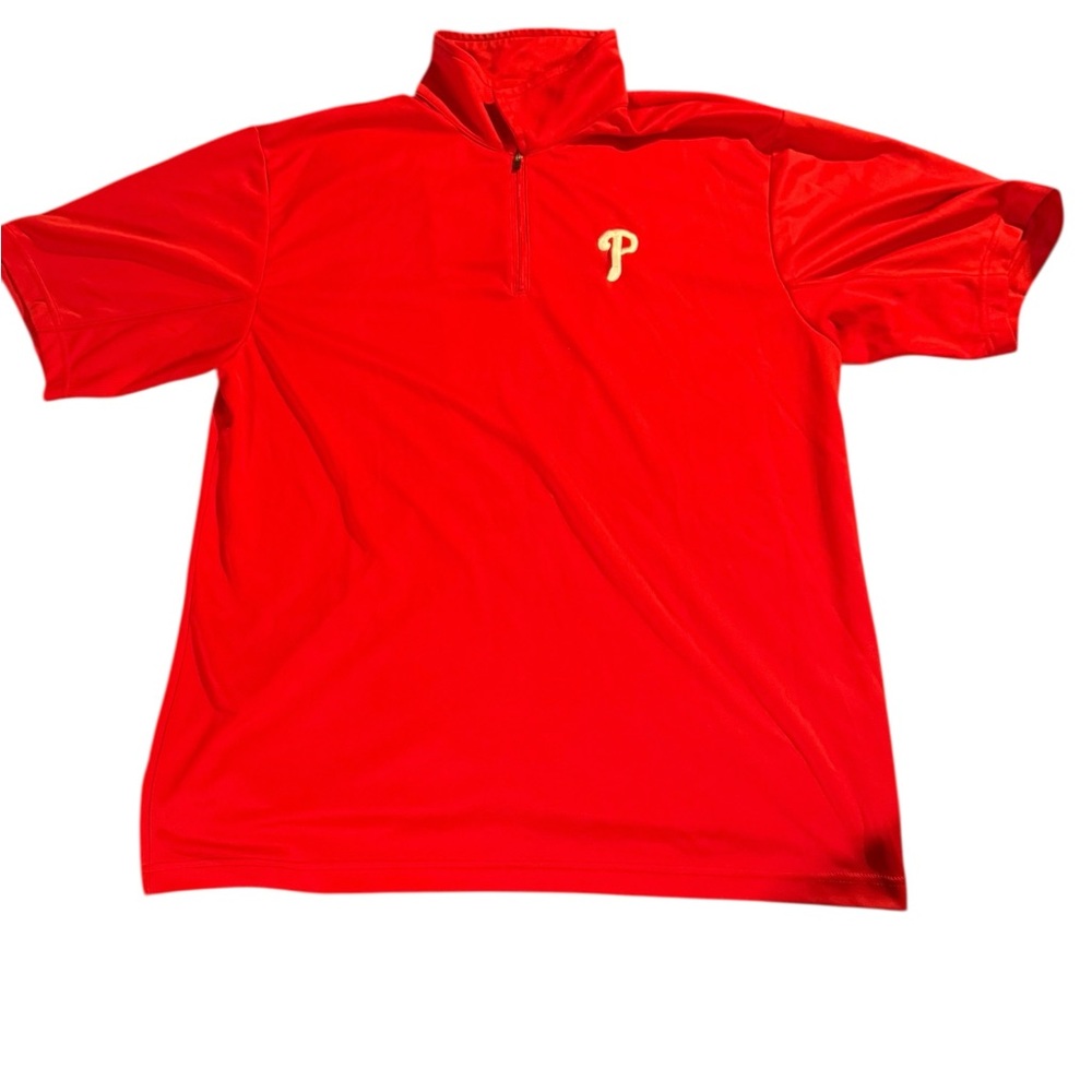 Phillies Majestic Red Quarter-Zip Shirt with Logo